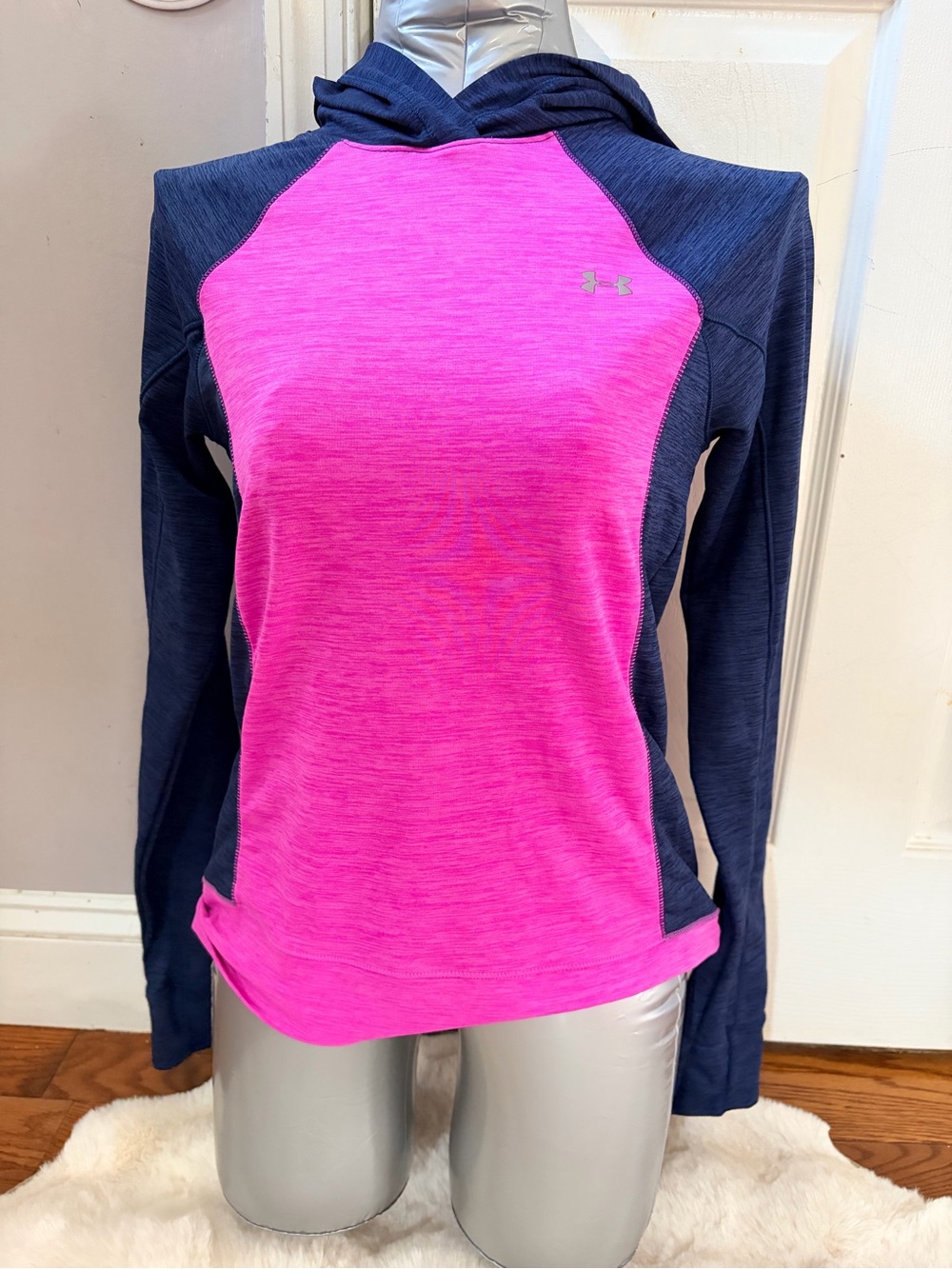 Under Armour Women's Hot Pink and Navy Hooded Performance Top